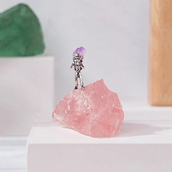 Quartz Rose Pépites de quartz rose naturel et de laiton, modèle de mineur, décoration d'exposition d'échantillons minéraux, pour la décoration de méditation de bureau à domicile, 20~40x40~70mm