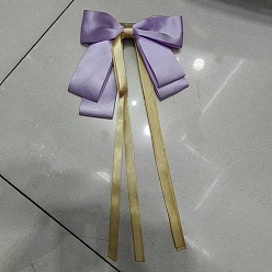 Lilac Bowknot Ribbon Polyester Hair Barrettes, with Metal Finding, for Girls, Lilac, 270x130mm