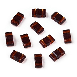 Brun De Noix De Coco 2 trous perles de rocaille de verre, couleurs transparentes, rectangle, brun coco, 4.5~5.5x2x2~2.5mm, Trou: 0.5~0.8mm