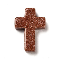 Goldstone Synthetic Goldstone Pendants, Religion Corss Charms, 26~26.5x17.5~18x6~6.5mm, Hole: 1.6mm