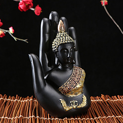 Черный Смоляная пальма с фигурками Будды, для домашнего украшения рабочего стола, чёрные, 70x105x180 мм