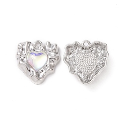 Clear AB Transparent Resin Pendants, with Platinum Tone Alloy Findins, Heart Charm, Clear AB, 19x18.5x5mm, Hole: 1.5mm