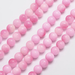 Ярко-Розовый Натуральный Malaysia нити нефритовый шарик, круглые, окрашенные, ярко-розовый, 6 мм, отверстие : 0.8 мм, около 64 шт / нитка, 15 дюйм