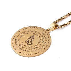 Golden Praying Hand with The Lord's Prayer 304 Stainless Steel Pendant Necklace for Men Women, Golden, 23.23 inch(59cm)
