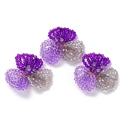 Violet Foncé Cabochons en perles de verre, perles de cluster, avec disques perforés en laiton plaqué or, fleur, violet foncé, 14x40x34mm
