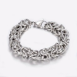 Stainless Steel Color 304 Stainless Steel Byzantine Chain Bracelets, with Lobster Claw Clasps, Stainless Steel Color, 7-7/8 inch(200mm), 11x11mm 