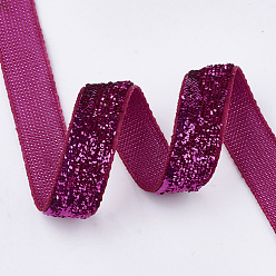 Deep Pink Glitter Sparkle Ribbon, Polyester & Nylon Ribbon, Deep Pink, 3/8 inch(9.5~10mm), about 50yards/roll(45.72m/roll)