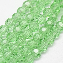 Vert Pâle Chapelets de perles en verre, à facettes (32 facettes), ronde, vert pale, 8mm, Trou: 1.5mm, Environ 66~67 pcs/chapelet, 15.12 pouces ~ 15.35 pouces (38.4~39 cm)
