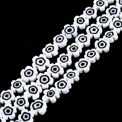 White Handmade Evil Eye Lampwork Beads Strands, Flower, White, 7~9.5x7~9x2.5~3mm, Hole: 1mm, about 54pcs/strand, 16.14 inch(41cm)