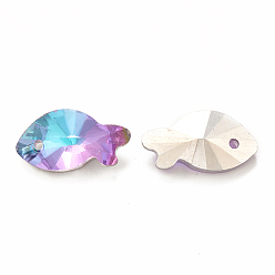 Plum Electroplate Glass Pendants, Back Plated, Faceted, Fish Charms, Plum, 17x9x6mm, Hole: 1.4mm