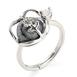 Снежный Обсидиан Регулируемое кольцо из натурального обсидиана со снежинками и цветком, платиновое латунное кольцо с хрустальными стразами, внутренний диаметр: 18 мм