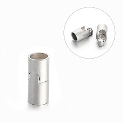 Stainless Steel Color Column 304 Stainless Steel Matte Surface Magnetic Clasps with Glue-in Ends, Stainless Steel Color, 20x7mm, Hole: 5mm