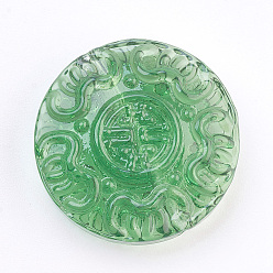 Sea Green Handmade Lampwork Beads, Flat Round with Flower Pattern, Sea Green, 26~27x8.5~9mm, Hole: 2mm
