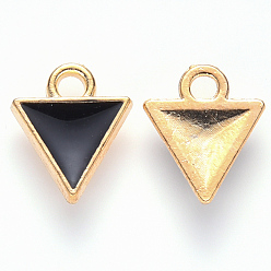 Черный Сплав эмали прелести, перевернутый треугольник, золотой свет, чёрные, 10x8.5x2 мм, отверстие : 1.5 мм