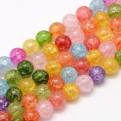 Mixed Color Synthetic Crackle Quartz Round Beads Strands, Dyed & Heated, Mixed Color, 6mm, Hole: 1mm, about 73pcs/strand, 16.14 inch