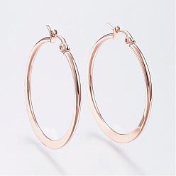 Rose Gold 304 Stainless Steel Hoop Earrings, Hypoallergenic Earrings, Flat Ring Shape, Rose Gold, 34~36mm, Pin: 0.7x1mm