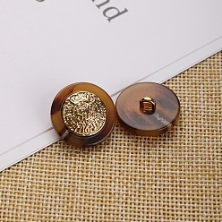 Coconut Marrón Botones de resina con orificio de 1, con la conclusión de aleación, para accesorios de ropa, plano y redondo, coco marrón, 21 mm