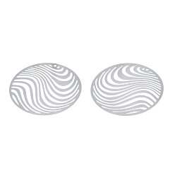 Stainless Steel Color 201 Stainless Steel Filigree Pendants, Etched Metal Embellishments, Flat Round, Stainless Steel Color, 41.5x0.2mm, Hole: 1.6mm
