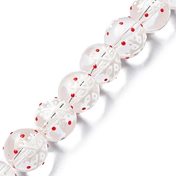Snowflake Christmas Theme Handmade Lampwork Beads Strands, with Enamel, Round, Snowflake, 12x13mm, Hole: 1.4mm, about 30pcs/strand, 13.78''(35cm)
