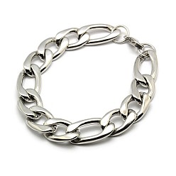 Stainless Steel Color Trendy Men's 304 Stainless Steel Figaro Chain Bracelets, with Lobster Claw Clasps, Stainless Steel Color, 8-1/2 inch(215mm), 13mm