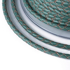 Verde azulado Cordón trenzado de cuero, cable de la joyería de cuero, material de toma de bricolaje joyas, cerceta, 3 mm, aproximadamente 21.87 yardas (20 m) / rollo