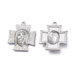 Stainless Steel Color Easter 304 Stainless Steel Pendants, Cross with Jesus, Stainless Steel Color, 33.5x30x6.5mm, Hole: 2.5mm