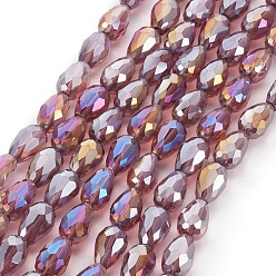 Rosy Brown Electroplate Glass Beads Strands, AB Color Plated, Faceted Teardrop, Rosy Brown, 7x5mm, about 65~67pcs/strand, 18~18.5 inch(45.5~46.9cm)