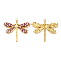Brown 304 Stainless Steel Enamel Pendants, Real 18K Gold Plated, Dragonfly Charm, Brown, 24x27x2mm, Hole: 1.4mm