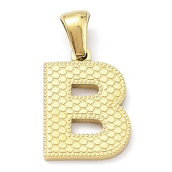 Letter B Revestimiento de iones (ip) 316l colgantes de acero inoxidable quirúrgico, real 18 k chapado en oro, encanto de la letra, textura, letra b, 17x12x1.6 mm, agujero: 3.5 mm