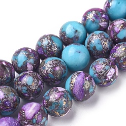 Synthetic Turquoise Assembled Synthetic Silver Line Turquoise and Charoite Beads Strands, Dyed, Round, 8~8.5mm, Hole: 1.2mm, about 49 pcs/Strand, 15.94 inch(40.5 cm) 