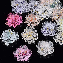 Mixed Color Transparent Resin Cabochons, with 201 Stainless Steel Beads, Flower, Mixed Color, 24x22x10mm