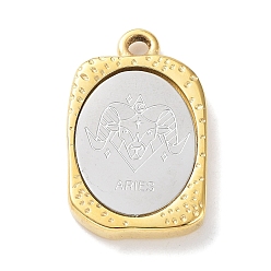Aries 304 Stainless Steel Pendants, Rectangle with Twelve Constellations Charm, Golden & Stainless Steel Color, Aries, 23x14.5x3mm, Hole: 2mm