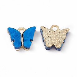 Озёрно--синий Акриловые прелести, с фурнитурой из сплава светло-золотистого цвета, очарование бабочки, Плут синий, 13x14x3 мм, отверстие : 2 мм