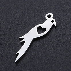 Stainless Steel Color 201 Stainless Steel Pendants, Bird with Heart, Stainless Steel Color, 25x7x1mm, Hole: 1.5mm