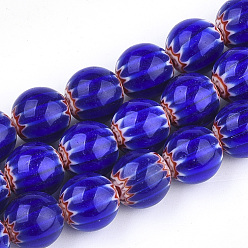 Blue Handmade Millefiori Lampwork Beads Strands, Round, Blue, 10mm, Hole: 1mm, about 38pcs/strand, 14.3 inch
