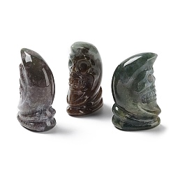 Indian Agate Natural Indian Agate Carved Healing Skull Figurines, Reiki Stones Statues for Energy Balancing Meditation Therapy, 23.5~24x15~15.5x36.5~37mm