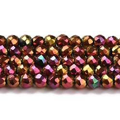 Burgundy Plated Electroplate Glass Beads Strands, Full Plated, Faceted Round, Burgundy Plated, 3x2.5mm, Hole: 0.7mm, about 149pcs/strand, 14.57''(37cm)