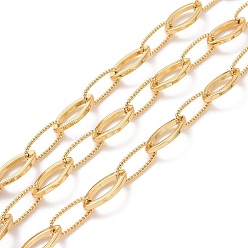 Real 18K Gold Plated Brass Horse Eye & Oval Link Chains, Unwelded, with Spool, Cadmium Free & Lead Free, Real 18K Gold Plated, 15.5x8x1.5mm, 14x6x1mm