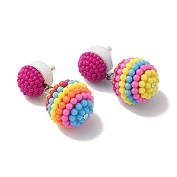 Colorful Resin Waxberry Round Ball Dangle Stud Earrings, Iron Jewelry for Women, Colorful, 37.5mm, Pin: 0.7mm