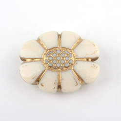 Beige Perles acryliques de placage de fleurs, métal doré enlaça, beige, 24.5x19x7mm, trou: 2 mm, environ 290 pcs / 500 g
