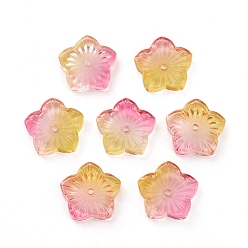 Gold Transparent Glass Beads, Flower, Two Tone, Gold, 12x13x3mm, Hole: 1.2mm