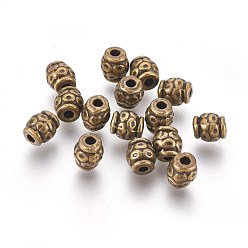 Antique Bronze Tibetan Style Beads, Zinc Alloy Beads, Lead Free & Nickel Free & Cadmium Free, Barrel, Antique Bronze Color, Size: about 6mm in diameter, 6mm long, hole: 2mm