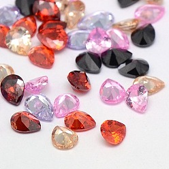 Mixed Color Cubic Zirconia Pointed Back Cabochons, Grade A, Faceted, teardrop, Mixed Color, 8x6x4mm