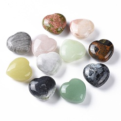 Piedra Mixta Piedra preciosa natural, corazón amor piedra, piedra de palma de bolsillo para el equilibrio de reiki, 31x31x15 mm