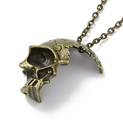 Antique Bronze Retro Alloy Broken Half Skull Pendant Necklace for Men Women, Antique Bronze, 23.62 inch(60cm)