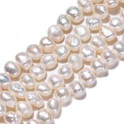Seashell Color Natural Cultured Freshwater Pearl Beads Strands, Oval, Seashell Color, 4~5.5x5~6.5x3~5mm, Hole: 0.7mm, about 74~76pcs/strand, 13.66 inch~13.94 inch(34.7cm~35.4cm)