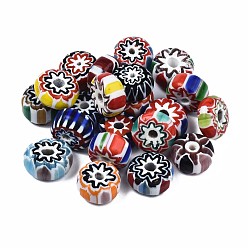 Mixed Color Handmade Millefiori Lampwork Beads, Flat Round, Mixed Color, 11~13x5~6mm, Hole: 1~3mm