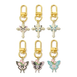 Mixed Color Alloy Enamel Pendant Decorations, with Alloy Swivel Clasps, Butterfly & Cross, Mixed Color, 59~63mm, 6pcs/set
