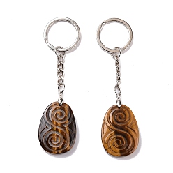 Œil De Tigre Porte-clés en forme de goutte d'oeil de tigre naturel avec pendentif en spirale, avec porte-clés fendus en laiton, 9.5 cm