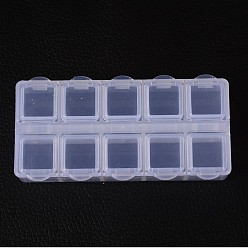 Blanco Contenedores de perlas de plástico cuboide, tapa abatible de almacenamiento de cuentas, 10 compartimentos, blanco, 8.8x4.4x2.05 cm